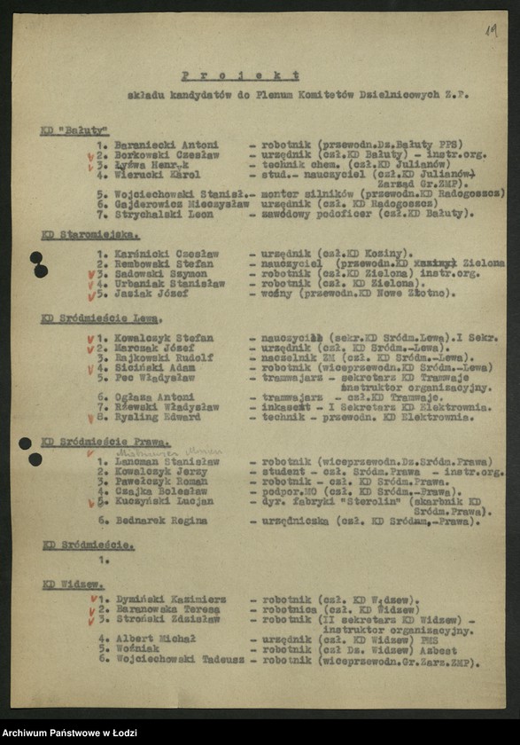 Obraz 20 z jednostki "Propozycje PPR i PPS w sprawie kierownictwa łódzkiej organizacji PZPR; [wykazy i charakterystyki kandydatów]"
