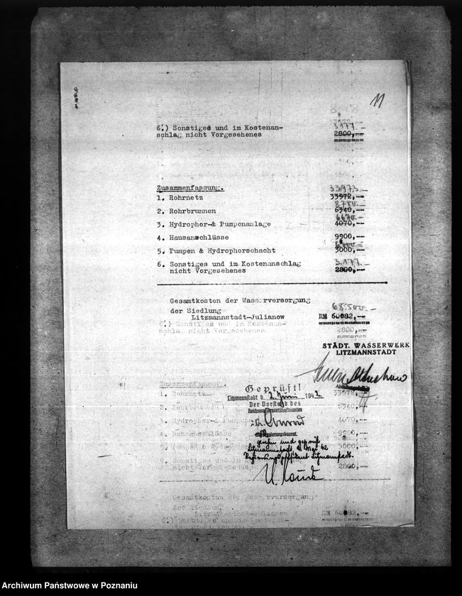 Obraz 17 z jednostki "Der Oberbürgermeister von Litzmannstadt. Finanzierungsbeihilfe "Am Wiesenhang". Wasserversorgung"