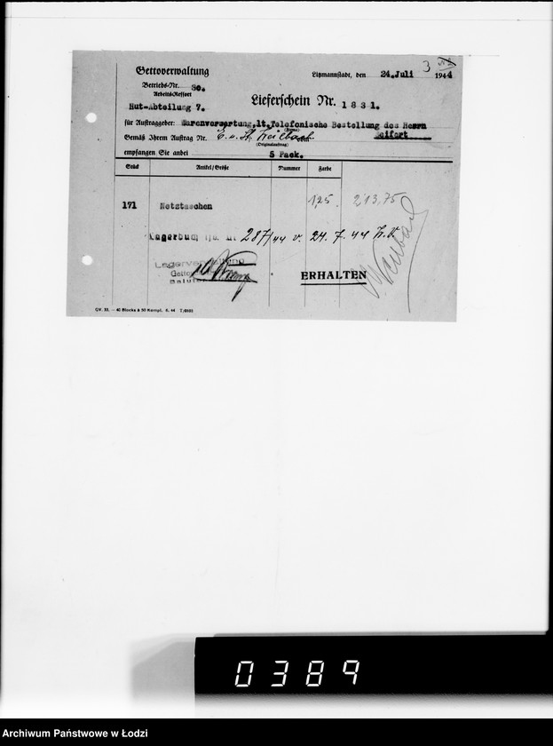 Obraz 7 z jednostki "F-ma St.Weilbach Litzmannstadt IV Warenverwertung an Lager 99"