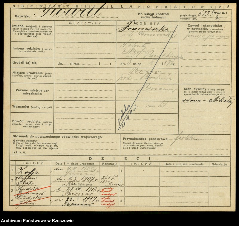 Obraz 5 z jednostki "Kartoteki kontroli ruchu ludności Litera: K"
