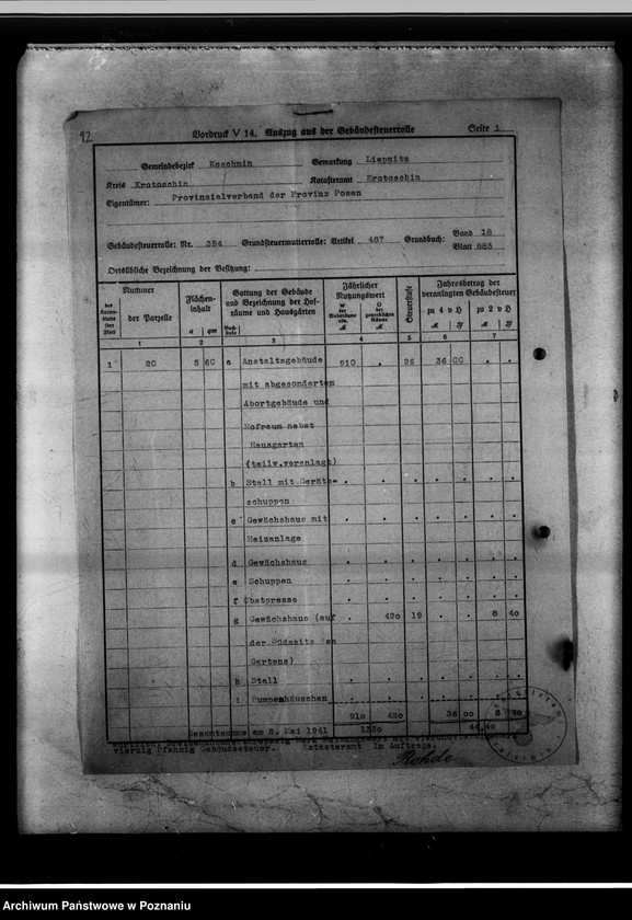 Obraz 16 z jednostki "Koschmin - Ehemalige Provinzial-Gärtnerlehranstalt Anlage-Vermögen."
