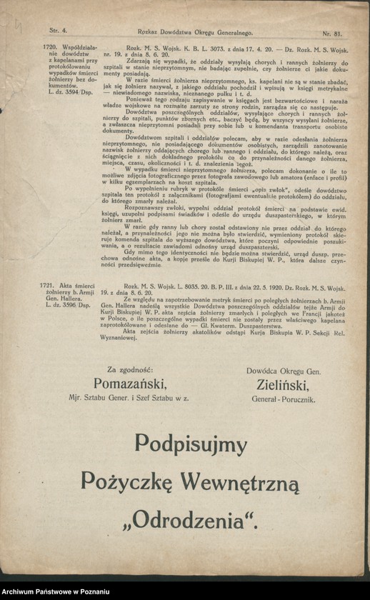 Obraz 6 z jednostki "/Rozkazy Dowództwa Okręgu Generalnego w Poznaniu/, nr 81-115."