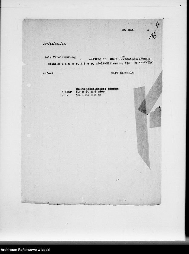 Obraz 20 z jednostki "[Zlecenia, rachunki i korespondencja w sprawie dostaw zamówionych towarów]"