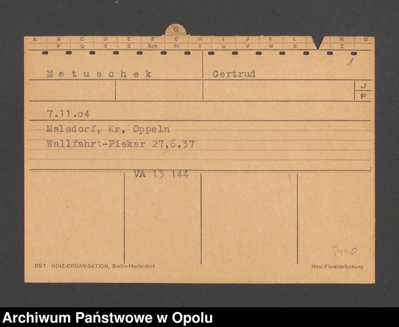 Obraz 3 z jednostki "[Matuschek Gertrud, ur. 7.11.1904, zam. Malsdorf]"