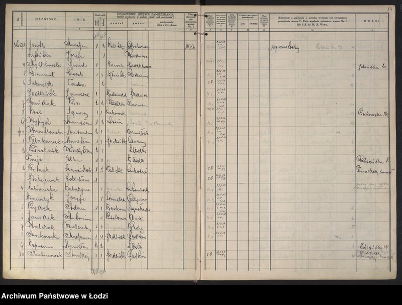 Obraz 18 z jednostki "Księga kontroli ruchu ludności (rejestr osób przybywających do gminy) Łódź, komisariat IX, ks. II, nr 3450-6450"