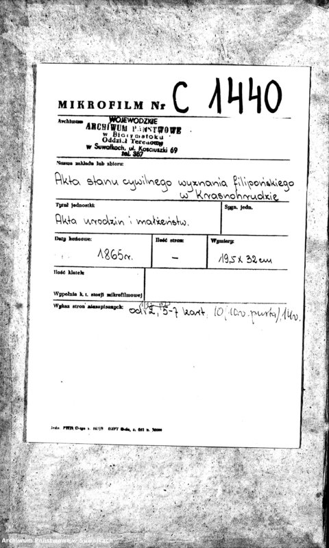 image.from.unit.number "Duplikat Urodzonych ,Zaślubionych i zmarłych Sekty Filiponów Okręgu Krasnohruda za rok 1865"