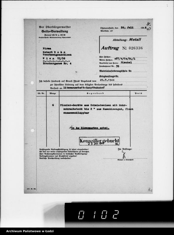 Obraz 14 z jednostki "Aufträge Metall-Abteilung v.26101-26343"