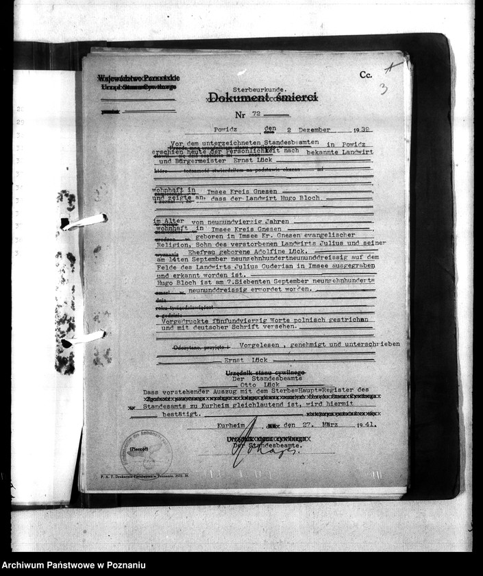 Obraz 7 z jednostki "Kreis Gnesen (Gniezno). Wykazy miejscowych Niemców, którzy zginęli w 1939 roku"