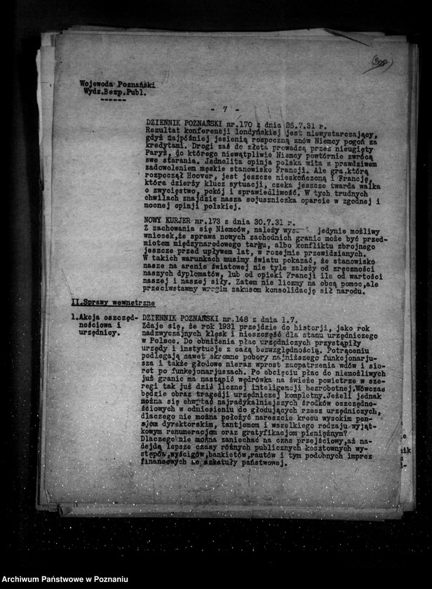 Obraz 11 z jednostki "Sprawozdania sytuacyjne z legalnego ruchu polityczno-społecznego za miesiące lipiec, sierpień, wrzesień 1931 r."