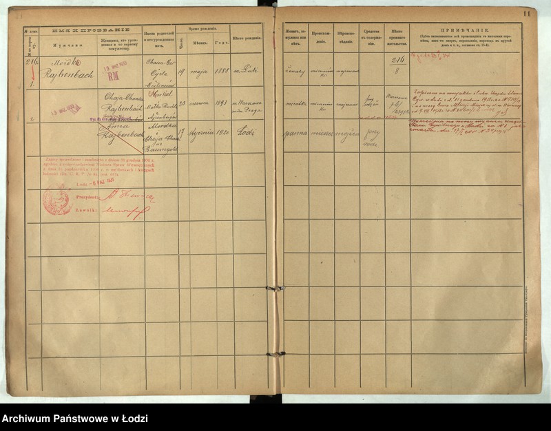 Obraz 12 z jednostki "[Księga ludności stałej m. Łodzi guberni piotrkowskiej nr domu 216-221]"