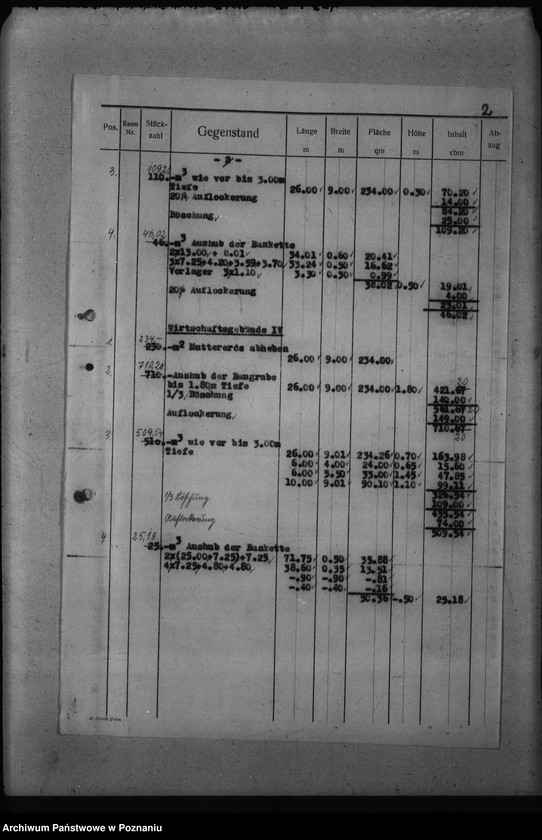 Obraz 6 z jednostki "Dienstwohngebäude - Reichsstatthalter Posen. Wirtschaftsgebäude 1 - 4 (nad jeziorem Góreckim) Massenberechnung"