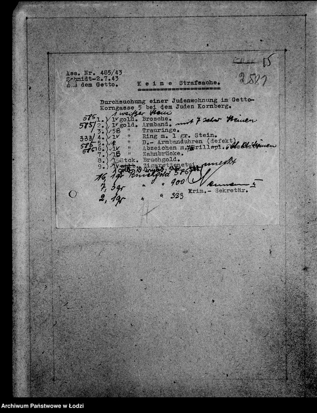 Obraz 19 z jednostki "Kripo.Unterlagen 2400-2600 [Dokumenty konfiskaty majątku ruchomego u Żydów]"