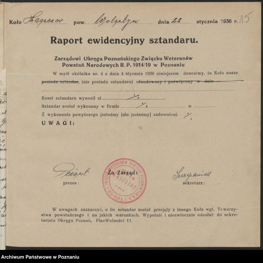 Obraz 19 z jednostki "Kaszczor, powiat Wolsztyn - akta koła."