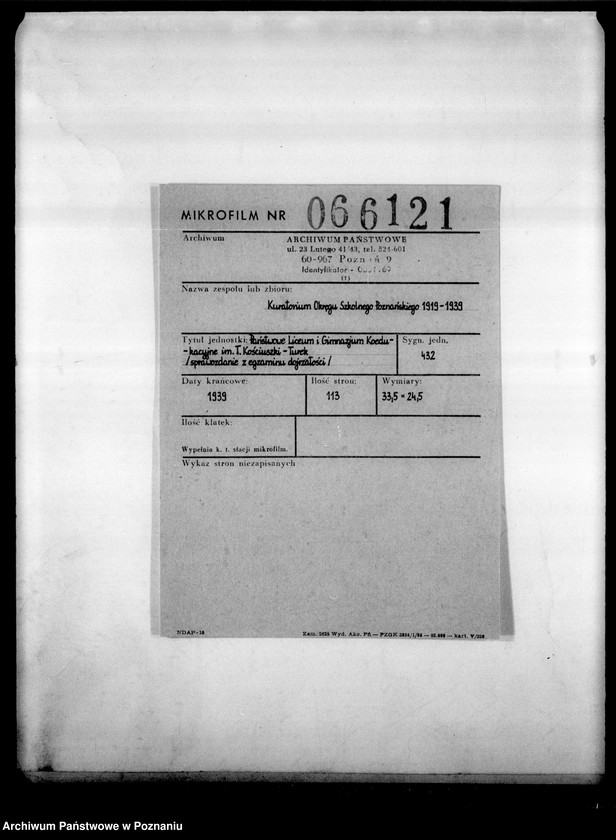 Obraz 2 z jednostki "Państwowe Liceum i Gimnazjum Koedukacyjne imienia Tadeusza Kościuszki - Turek [sprawozdanie z egzaminu dojrzałości]"