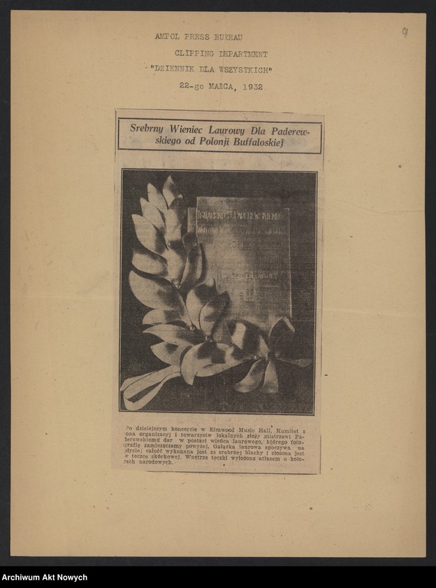 image.from.unit.number "Kamieński Bronisław; Załączniki: 1) wycinki prasowe; 2) artykuł Alskiego (redaktor "Pittsburczanin Daily") z dn. 15 III 1934 r.; 3) tekst mowy sen. Millard