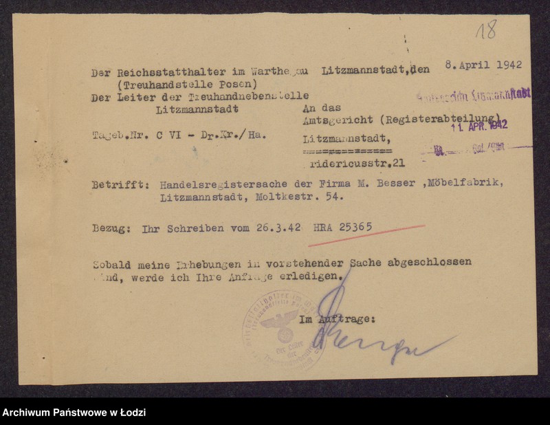 Obraz 20 z jednostki "M. Besser, dzierżawca Leopold Besser- fabryka mebli"