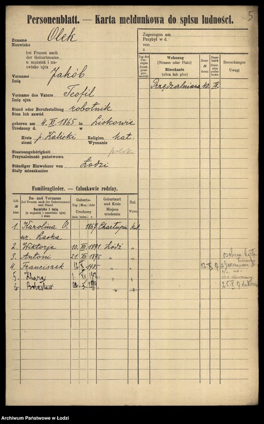 Obraz 7 z jednostki "[Spis ludności Łodzi] Olek-Olszenko"