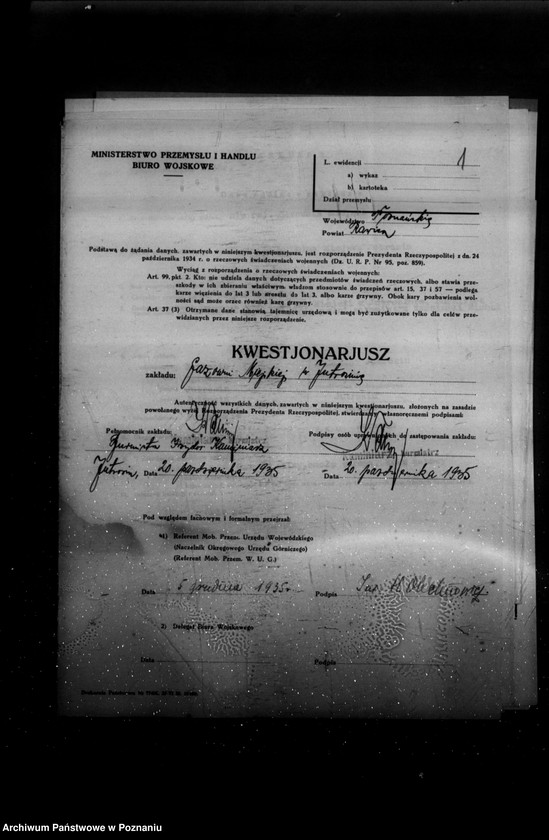 Obraz 5 z jednostki "Kwestionariusz Gazowni Miejskiej w Jutrosinie powiat rawicki"