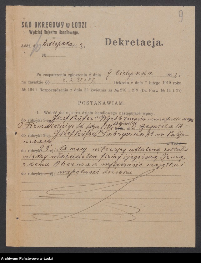 Obraz 11 z jednostki "Józef Prufer- wyrób towarów manufakturowych"