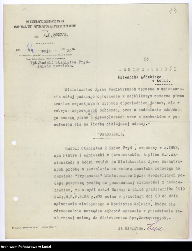 Obraz 19 z jednostki "[Korespondencja i okólniki w sprawach przynależności państwowej, wyznaniowych, administracyjnych itp.]"