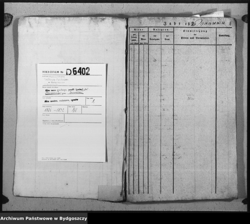 image.from.unit.number "Verzeichniss der Copulirten aus der evangel. Stadt- und Landgemeinde von Inowrazlaw Jahr 1826 bis incl. 1832 [1834]"