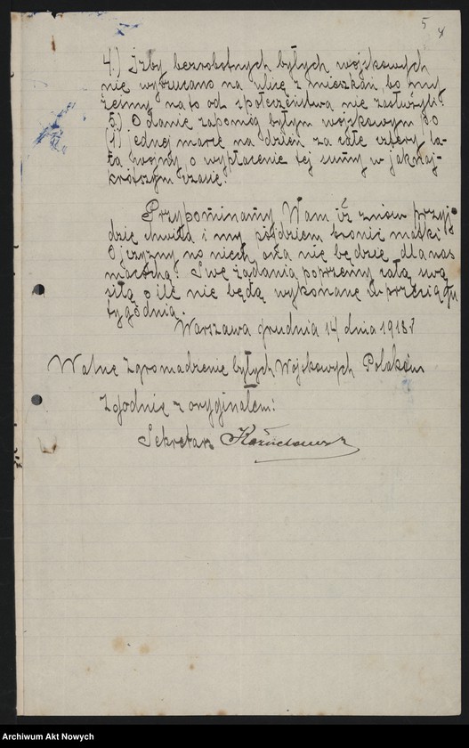 image.from.unit.number "Związek byłych wojskowych Polaków. Memoriały dotyczące spraw bytowych: posad, pomocy"