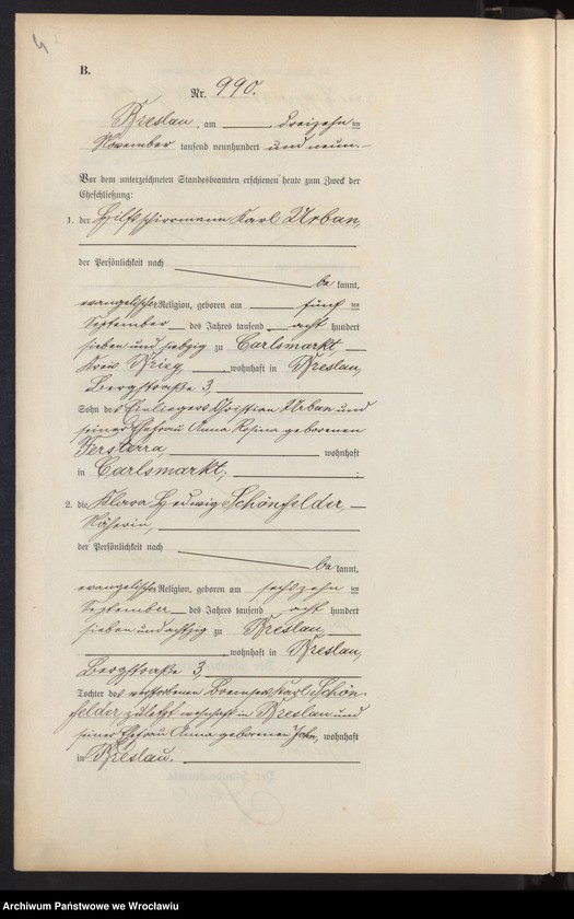 image.from.unit.number "Heiraths-Neben-Register Breslau I 1909 Band 6"