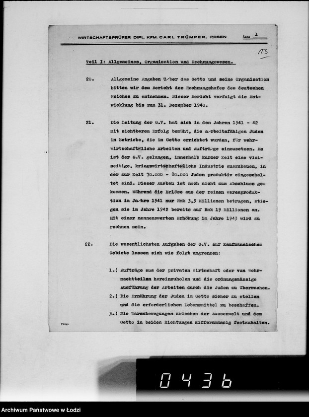 Obraz 17 z jednostki "Bericht über die Prüfung bei der Gettoverwaltung-Litzmannstadt."