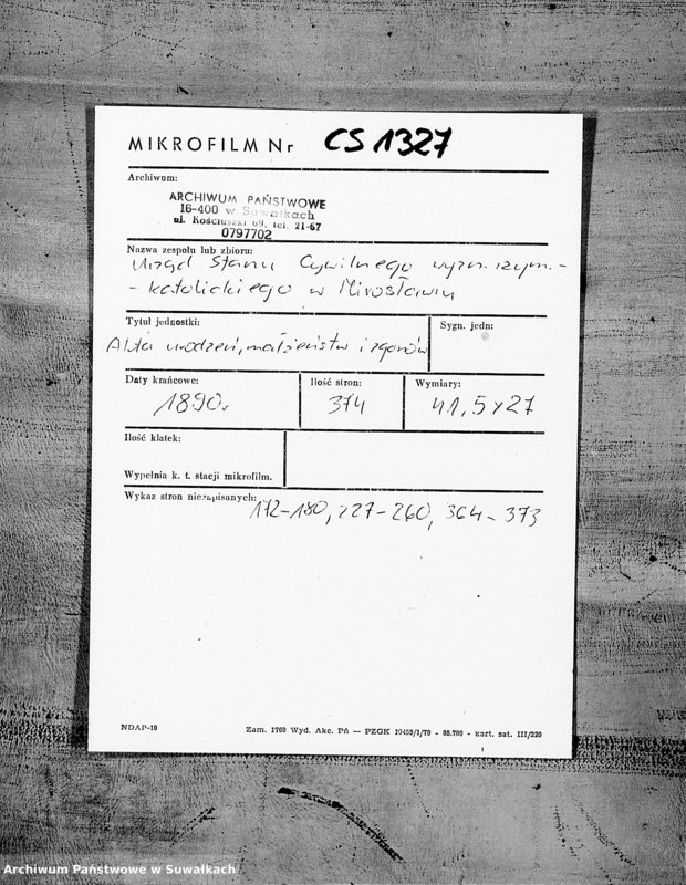image.from.unit.number "Kniga Duplikat Aktov Graždanskago Sostojanija Miroslavskago Rimsko- Katoličeskago Prichoda o Rodivšichsja, Brakosočetavšichsja i Umeršich za 1890 god"