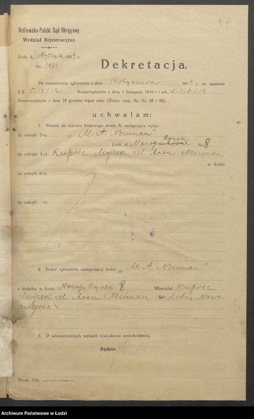 Obraz 19 z jednostki "Icek Koszer- Mojżesz vel Aron Neuman- sprzedaż gotowej garderoby"