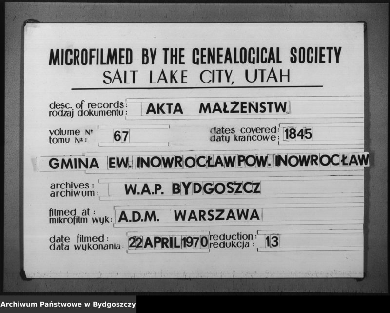 image.from.unit.number "Duplikat der Treuregister der evangelischen Kirche zu Inowrazlaw Jahr 1845"