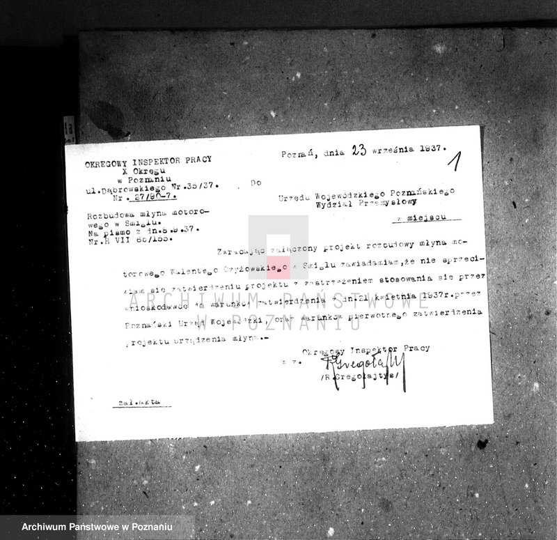 Obraz 6 z jednostki "Zakład przemysłowy /młyn motorowy/ A. Czyżowski w Śmiglu rozbudowa"