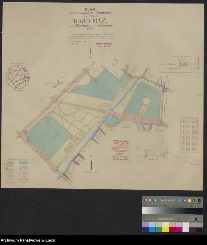 Obraz 1 z jednostki "Plan des Grundstückes "Stadtpark" in der Stadt Rawa Mazowiecka an der Fawornastrasse und Bahnhofstrasse gelegen"