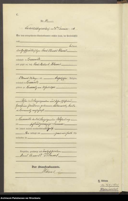 image.from.unit.number "Sterbe-Haupt-Register Nieder Wüstegiersdorf (Głuszyca) 1911"