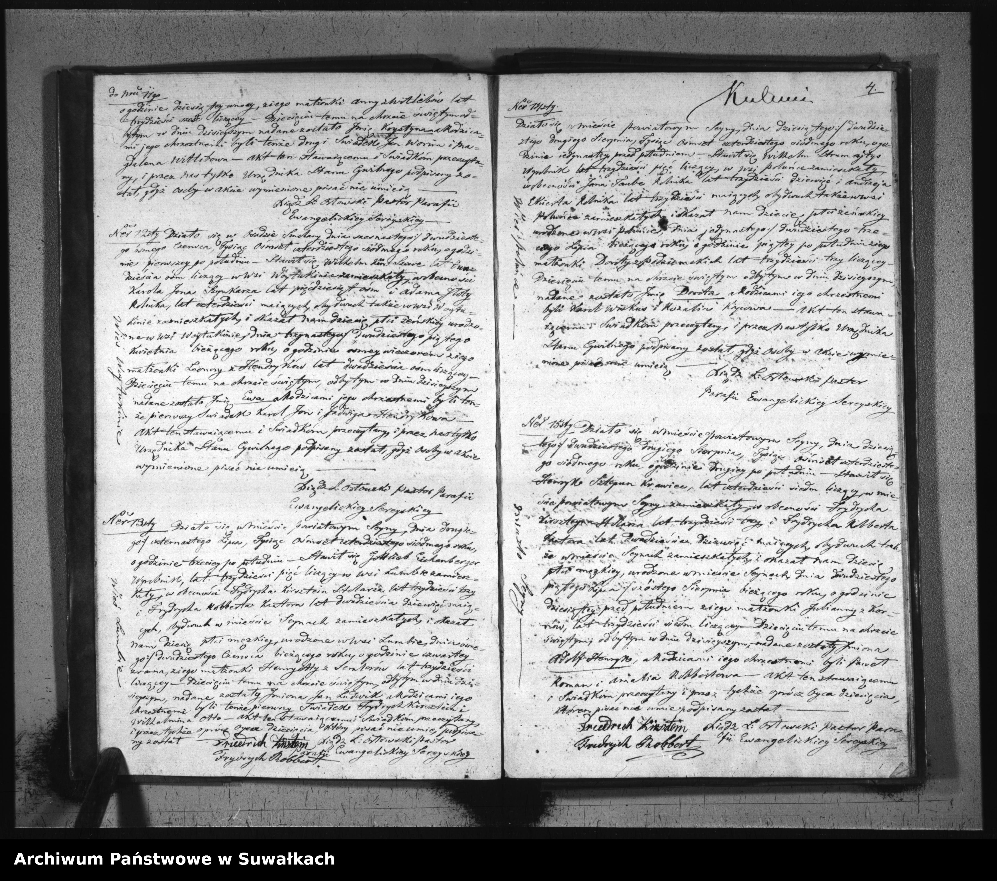 Skan z jednostki: Księga Duplikat do zapisywania Aktów Urodzenia, Zaślubienia i Zeyścia dla filiału Seyneńskiego Ewangelickiego na Rok 1847.