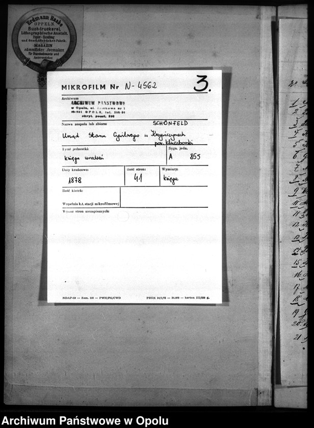 Obraz 1 z jednostki "Geburts-Haupt-Register Standesamts Schönfeld pro 1878"