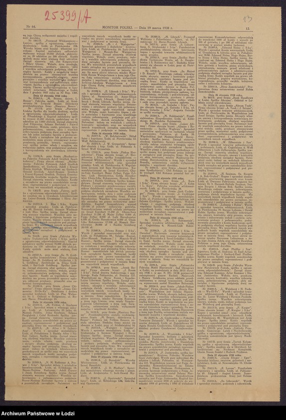 Obraz 15 z jednostki "Herszek Naftula Szajman, Szymon Bergrin, Abram Bok- kupno i sprzedaż ziemiopłodów, przetworów mącznych oraz komis"