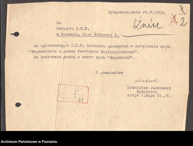 Obraz 11 z jednostki "Relacje i wspomnienia dotyczące powstania wielkopolskiego: 1. Żnin, powiat Żnin, województwo bydgoskie, 2. Żurczyn, powiat Szubin, województwo bydgoskie."
