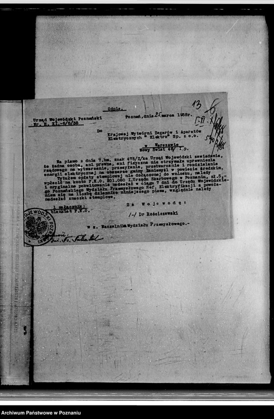 Obraz 17 z jednostki "Wniosek Piotra Grześkowiaka na Zakład Elektryczny w Zaniemyślu powiat średzki"