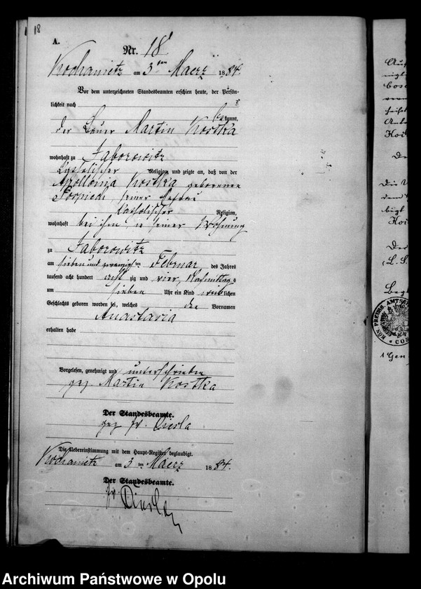 image.from.unit.number "Urząd Stanu Cywilnego Kochaniec Księga urodzeń rok 1884"