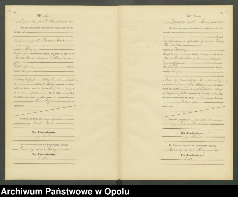 Obraz 9 z jednostki "Geburts-Neben-Register Standesamts Koppitz pro 1895"