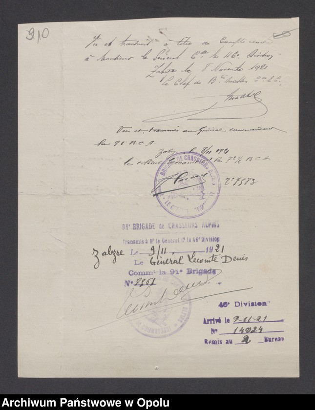 image.from.unit.number "/Korespondencja dotycząca spraw spornych: wypadki, incydenty - pisma, sprawozdania, raporty/ XI 1921"