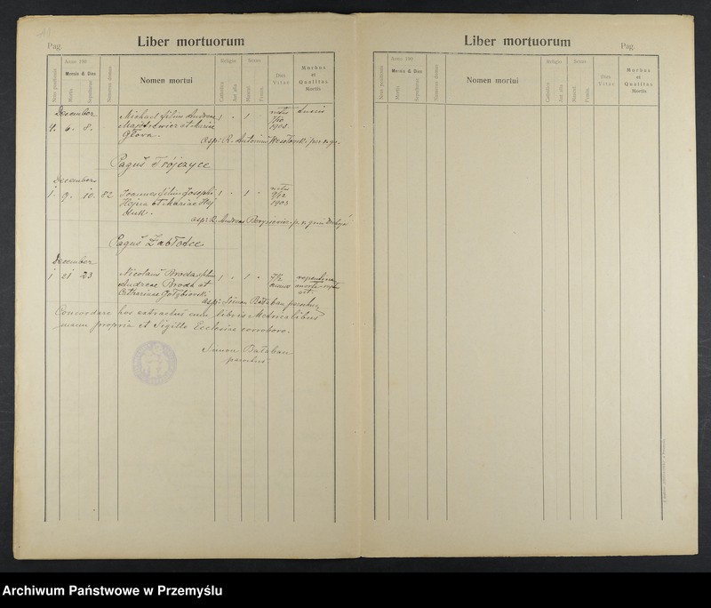 image.from.unit.number "Extractus e libris metricalibus copulatorum natorum et mortuorum dioecesis Premisliensis decanatus Pruchnicensis parochiae Kosienicensis ex Anno 1903"