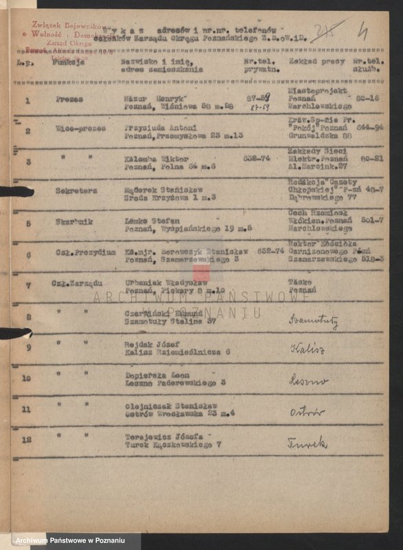 Obraz 12 z jednostki "Informacje o strukturze organizacyjnej i działalności Zarządu Okręgu Związku Bojowników o Wolność i Demokrację w Poznaniu."