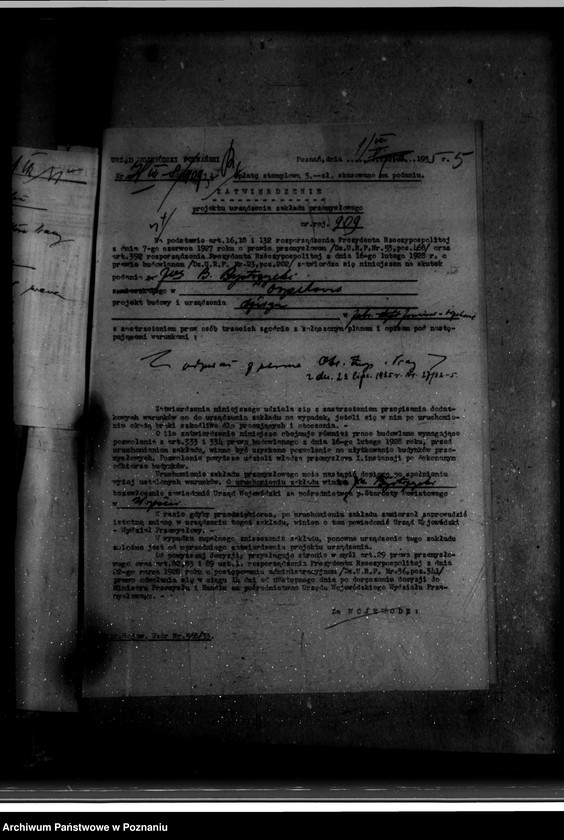 Obraz 9 z jednostki "Zatwierdzenie zakładu przemysłowego /urządzenia dźwigu/ Bystrzyckiego w Orzechowie Zjednoczone Fabryki Przeróbki Drzewa"