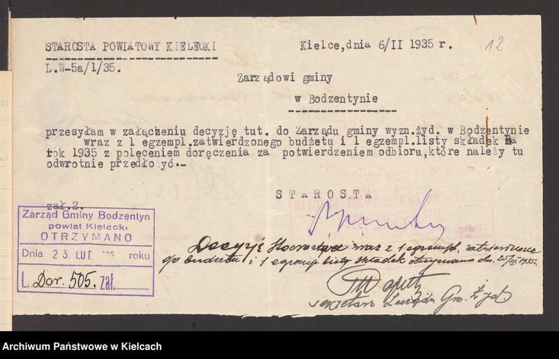 Obraz 14 z jednostki "Budżet gminy wyznaniowej żydowskiej w Bodzentynie na 1935 r"