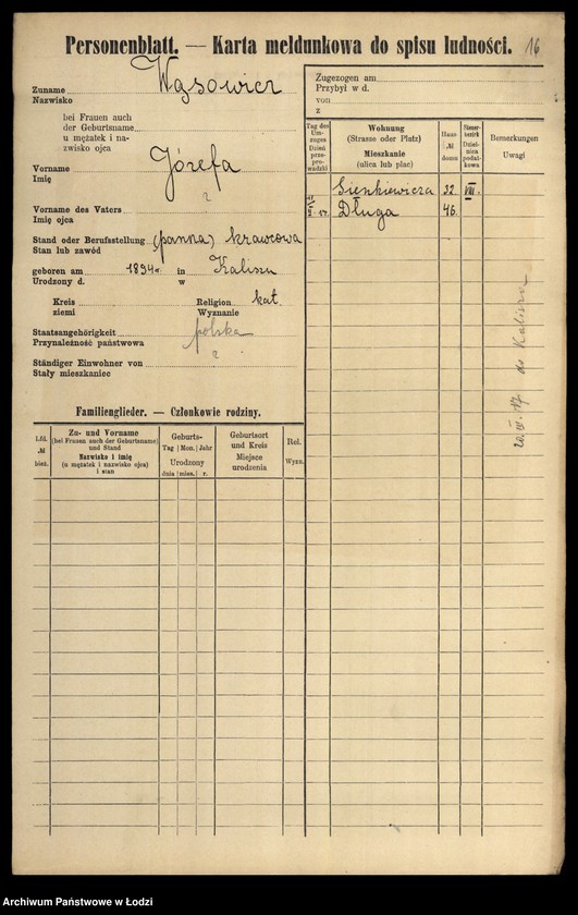Obraz 18 z jednostki "[Spis ludności Łodzi] Wąsiakowska - Wedeman"