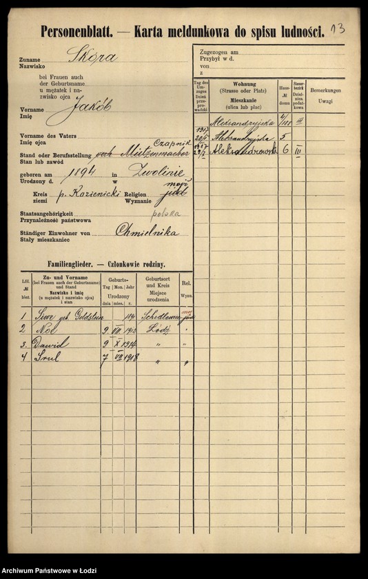 Obraz 15 z jednostki "[Spis ludności Łodzi] Skóra-Slązak"