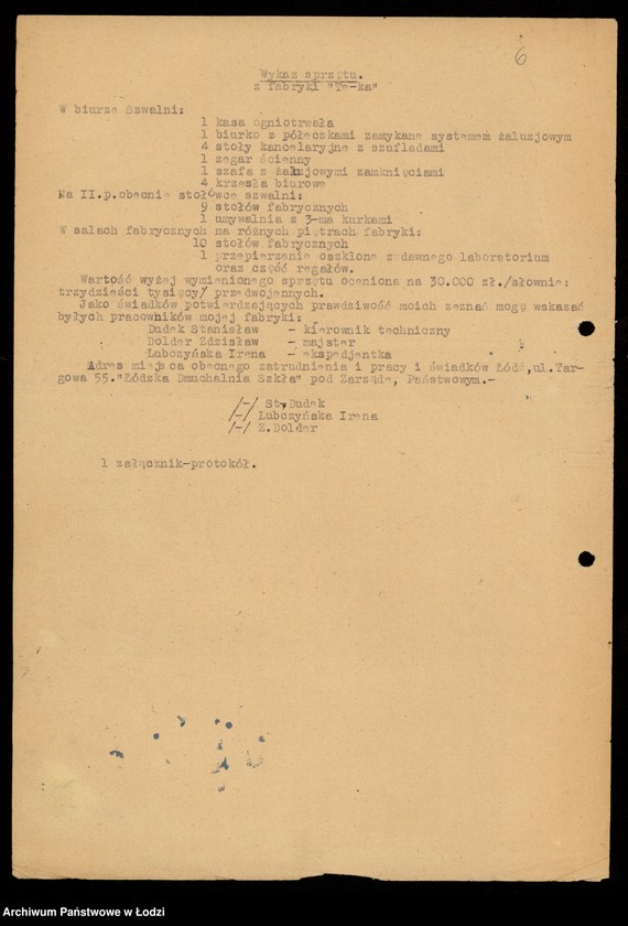 Obraz 8 z jednostki "[Korespondencja w sprawie reprywatyzacji urządzeń biurowych Fabryki Termometrów oraz lokalu fabrycznego w Łodzi ul. Dowborczyków 37]"