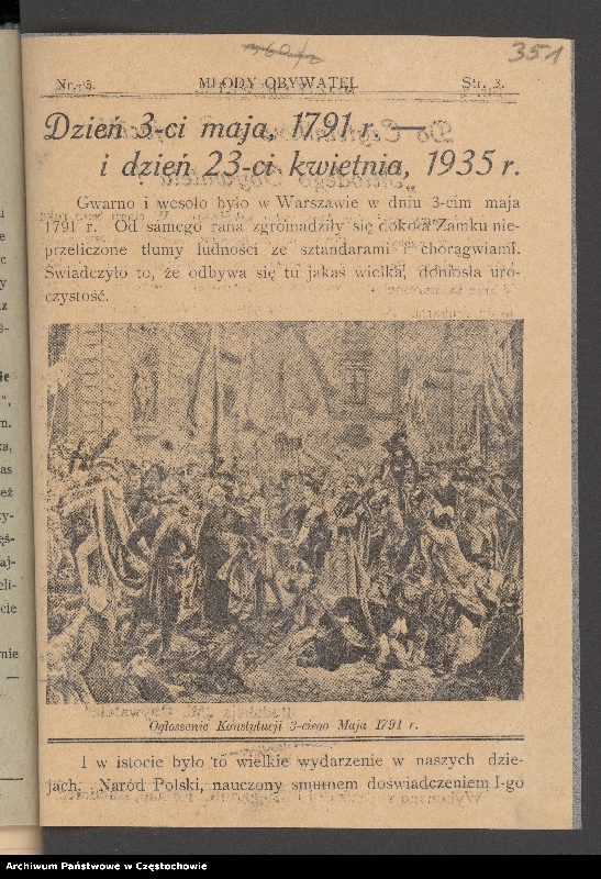 Obraz 6 z kolekcji "Obchody uchwalenia Konstytucji 3 Maja w zasobie Archiwum Państwowego w Częstochowie"